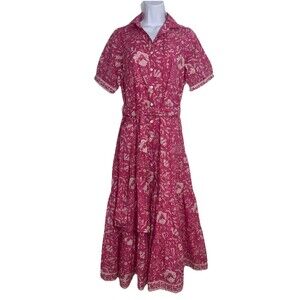 Marea Boho Floral Country Maxi Dress Peasant Garden Pink White Women X-Small